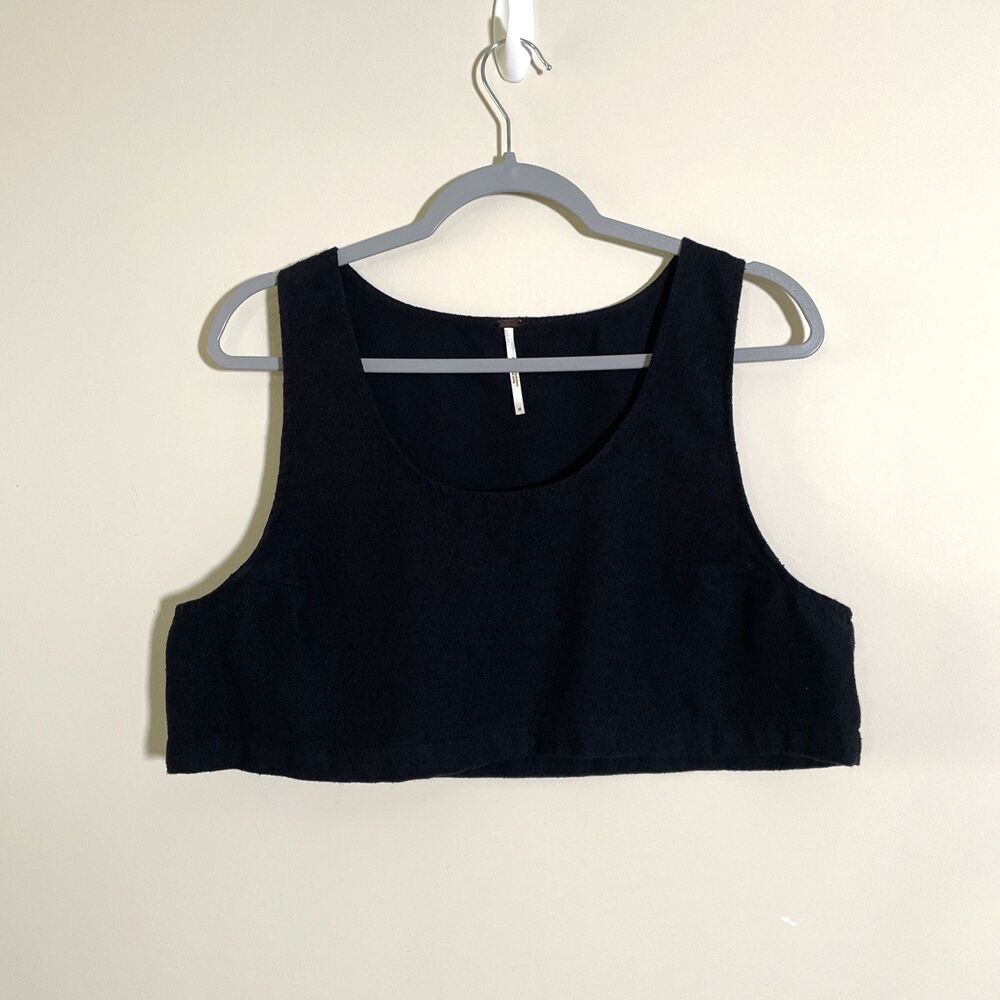 Free People Women's Black Cotton Blend Relaxed Fit Boxy Crop Top Sz Medium Boho